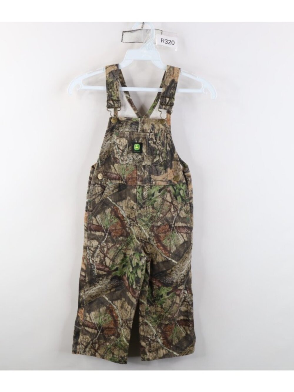 Vintage 90s Y2K John Deere Tractors Boys 3T Toddler Camouflage Overalls Bibs
